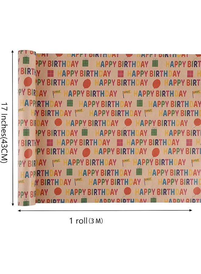 RAWAID Birthday Wrapping Paper,Gift Wrapping Paper Roll,Kraft Wrapping Paper,Colorful Happy Birthday Pattern For Boys Girls, Perfect For Birthday Party, Baby Shower(17 inch X 120 inch Per roll) - Image 2